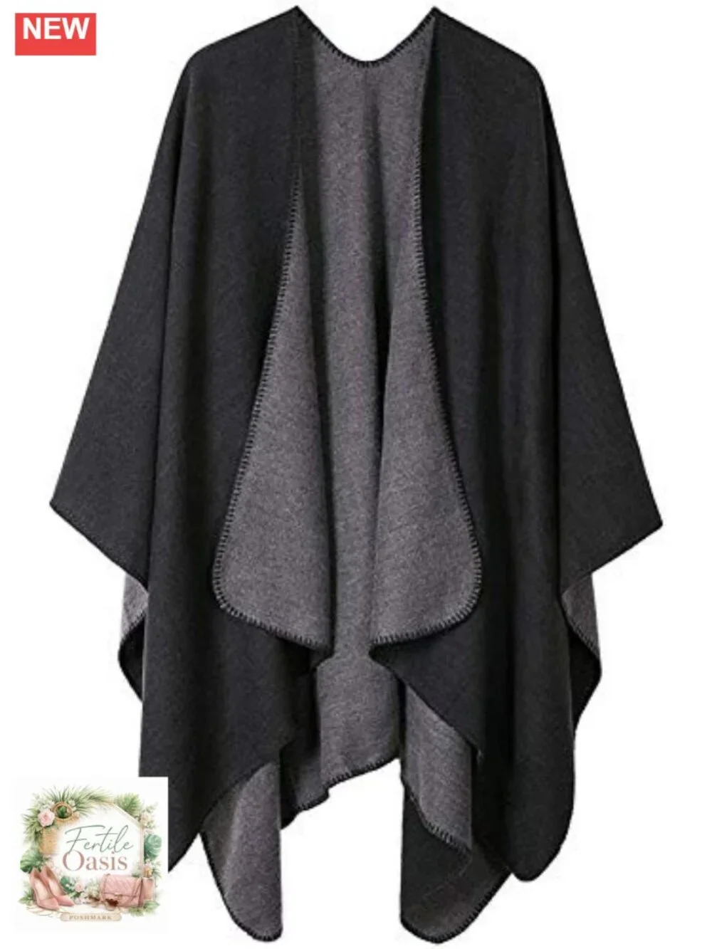 Womens Warm Shawl Wrap Cape Poncho Cardigan Winter Wool Blend Reversible